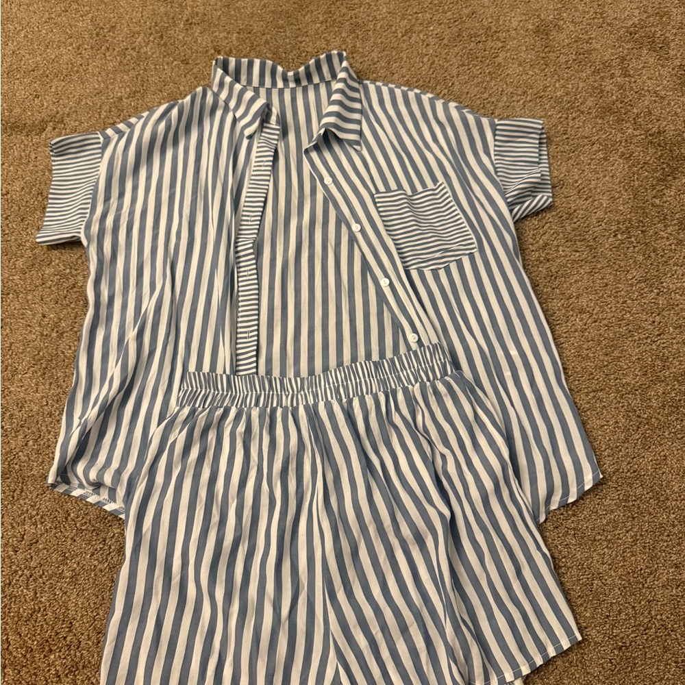 SHEIN Blue and White Striped Set